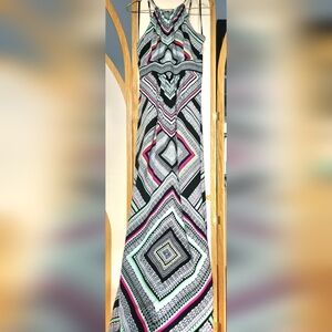 Dynamite High Neck Adjustable Strap Maxi Dress Bandana Style Print Size Medium